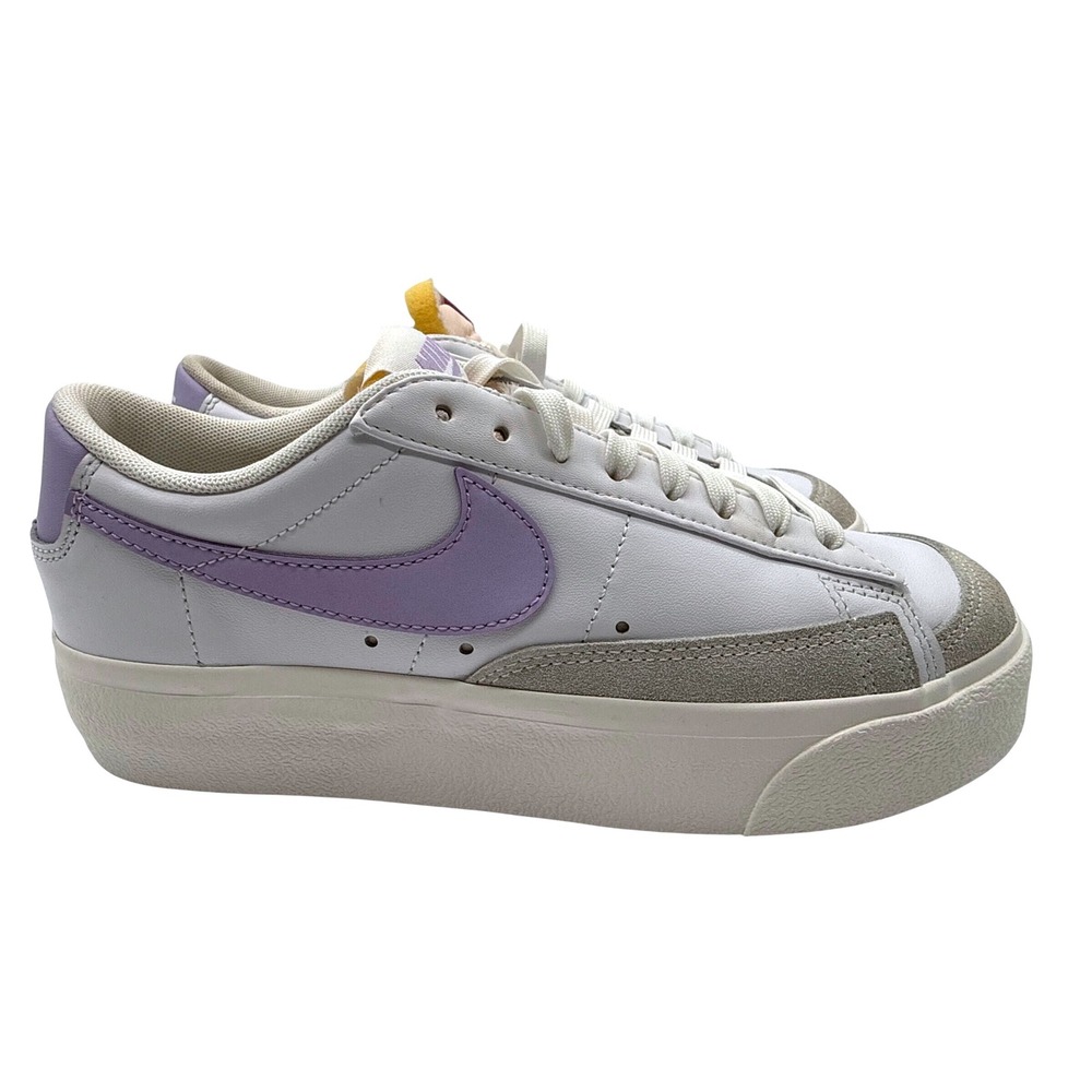 Nike Blazer Low Platform Womens 8 White Purple Leather Sneakers DJ0292-114